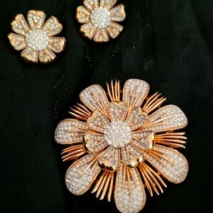 Super Rare Trifari Brooch and Earrings set, Stamped and Signed.